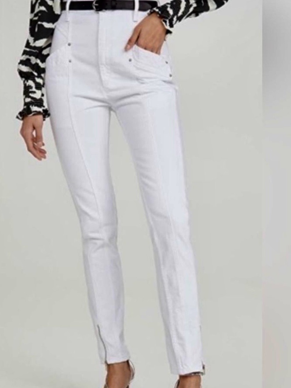 Isabel Marant 100% Cotton White High Rise Jeans Zipper at ankle Size 8